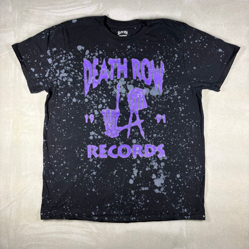 Death Row Records 1991 Graphic T Shirt Mens XL Black Purple Bleach Splatter